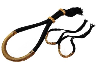 Muay Thai Mongkol Head Band + Prajead Arm bands : Thai Style Black/Gold