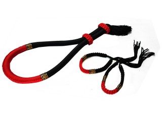 Muay Thai Mongkol Head Band + Prajead Arm bands : Thai Style Black/Red