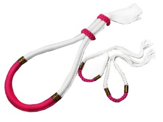 Muay Thai Mongkol Head Band + Prajead Arm bands : Thai Style White/Pink