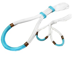 Muay Thai Mongkol Head Band + Prajead Arm bands : Thai Style White/Skyblue