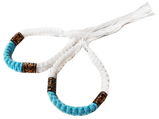 Prajiad Muay Thai Arm bands : Thai Style White/Skyblue