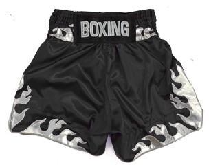 Custom made Boxing Shorts : KNBSH-038-Black-silver  Flame