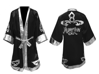 Personalized Muay Thai Robe : KNFIR-121-Black-Silver