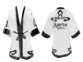 Personalized Muay Thai Robe : KNFIR-121-White-Black