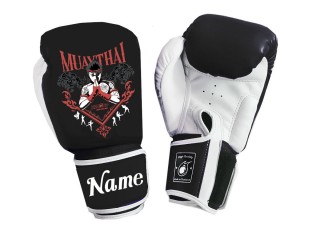 Personalised Black and White Boxing Gloves : KNGCUST-094