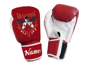 Personalised Red and White Boxing Gloves : KNGCUST-096