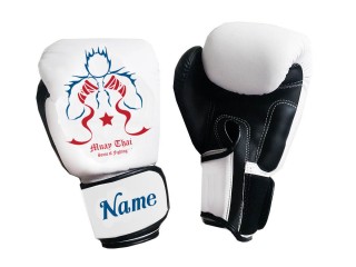 Personalised White and Black Boxing Gloves : KNGCUST-102