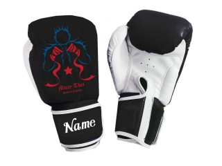 Personalised Black and White Boxing Gloves : KNGCUST-103