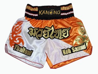 Customize Muay Thai Shorts : KNSCUST-1237 White and Orange