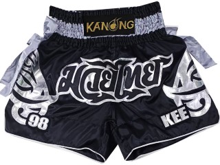 Customize Muay Thai Shorts : KNSCUST-1238 Black and Silver with bows