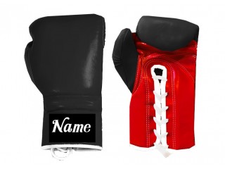 Personalised Lace-up Boxing Gloves with name : Black-Red