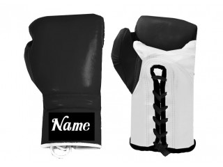 Personalised Lace-up Boxing Gloves with name : Black-White