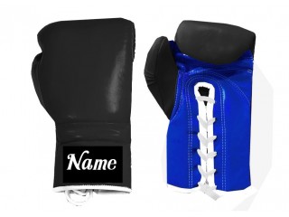 Personalised Lace-up Boxing Gloves with name : Black-Blue