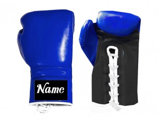 Personalised Lace-up Boxing Gloves with name : Blue-Black