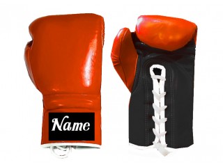 Personalised Lace-up Boxing Gloves with name : Orange-Black