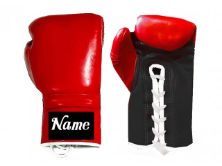 Personalised Lace-up Boxing Gloves with name : Red-Black