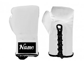 Personalised Lace-up Boxing Gloves with name : White