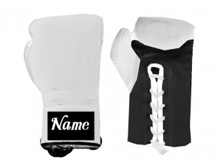 Personalised Lace-up Boxing Gloves with name : White-Black