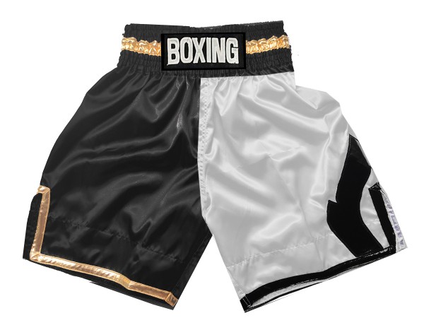 Custom Boxing Trunks , Customize Boxing Shorts : KNBSH-037-TT-Black-White