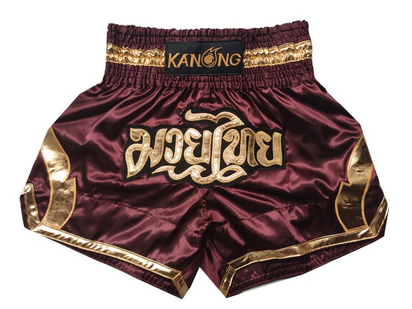Pantalones Muay Thai Kanong : KNS-133-Rojo marrón